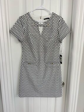 Tommy Hilfiger Black & White Geometric Keyhole Mini Dress